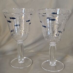 Blue Fish Patterned Acrylic Wine Glasses